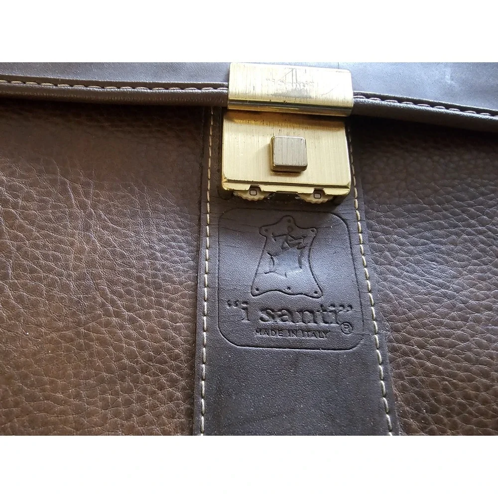 I santi‎ ITALIAN PEBBLED LEATHER BRIEFCASE, GOLD HARDWARE